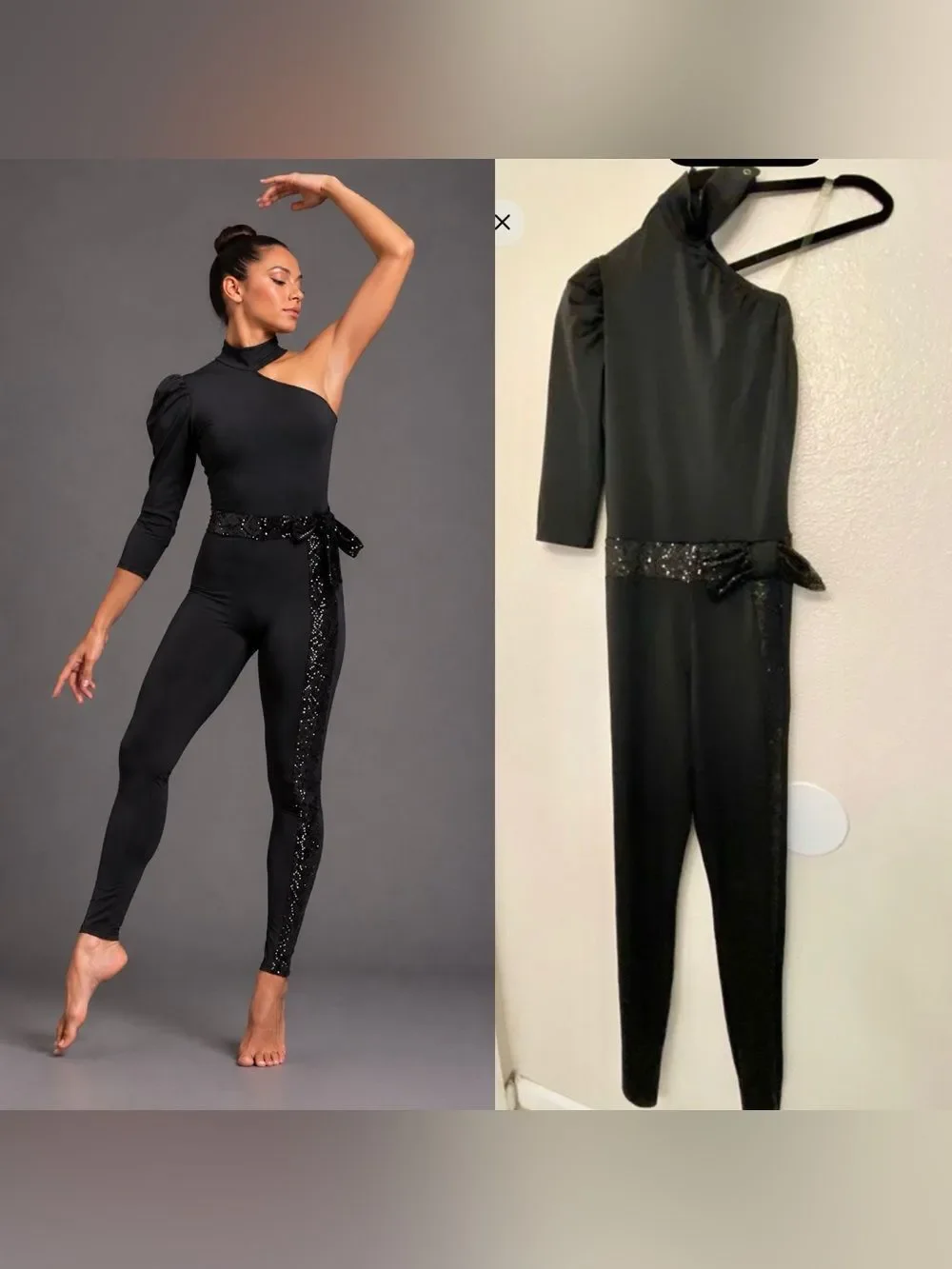 Rare Kelle Adult M Black Asymmetrical Unitard Solo Costume Contemporary Jazz